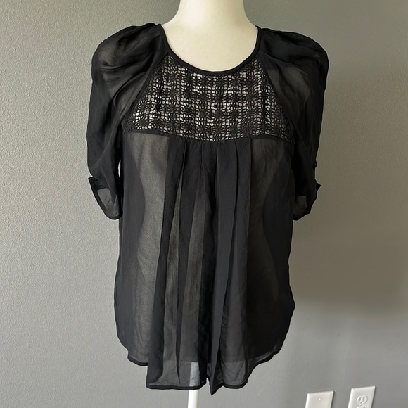 Joie Silk Black Pleated Blouse with Short Sleeves - Picture 1 of 12
